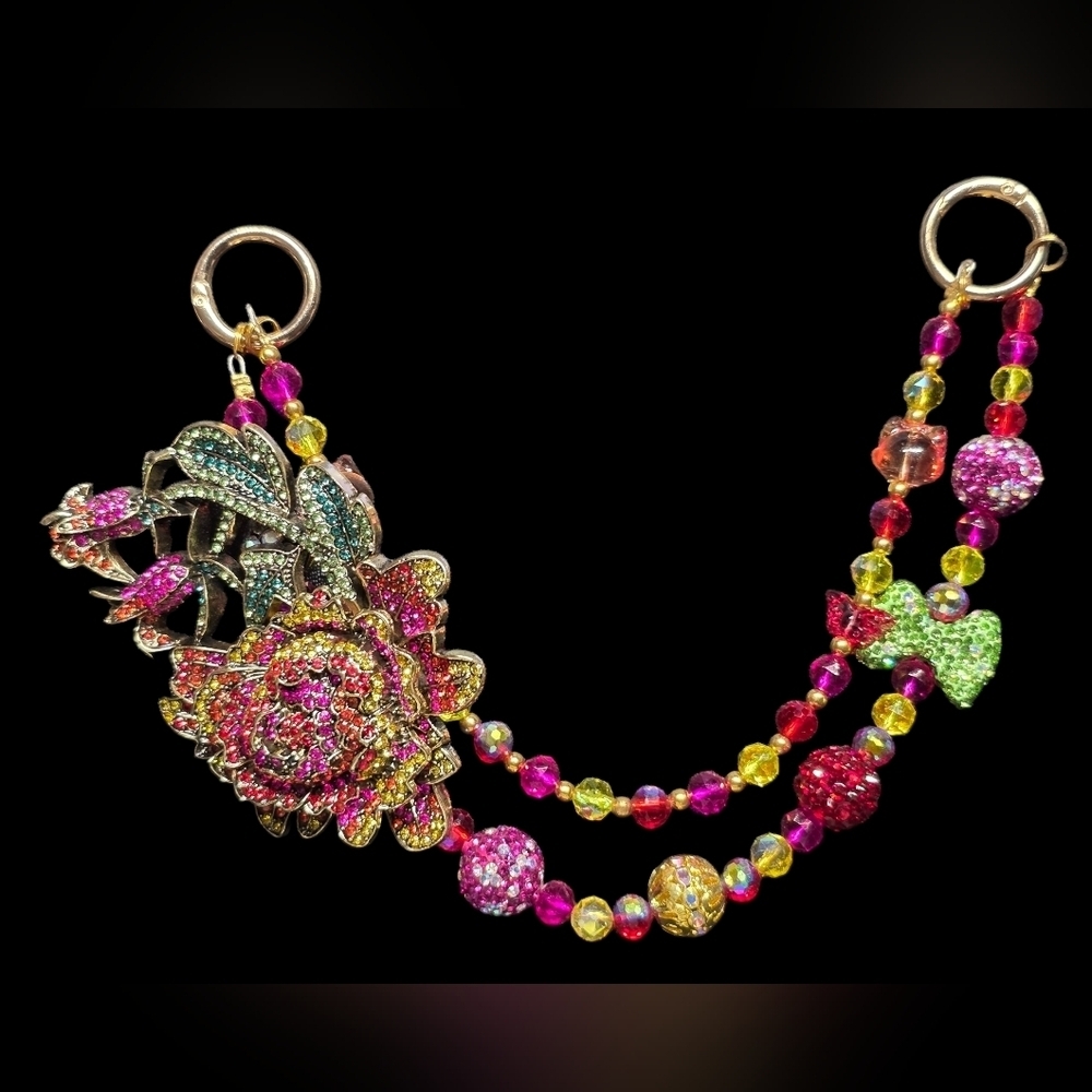 Elegant Multicolor Flower Beaded Bag Charm